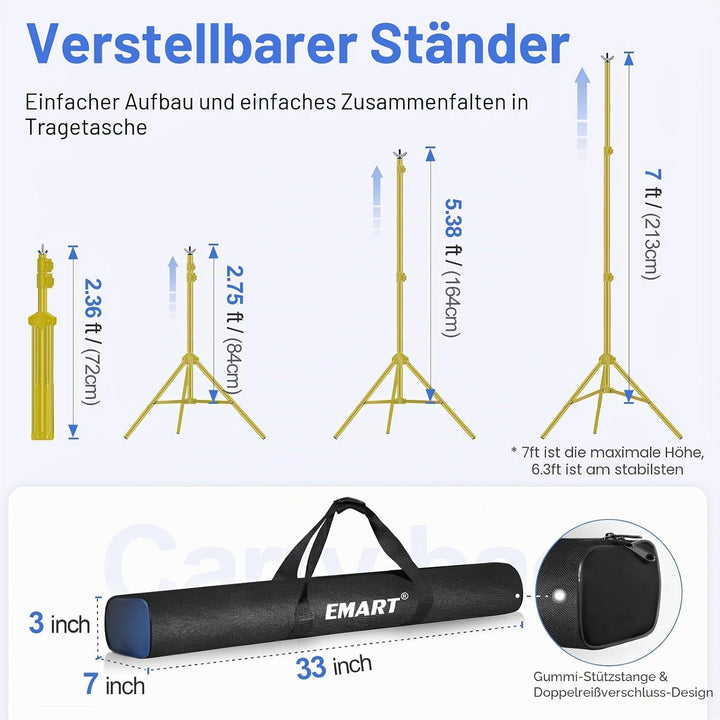 EMART Goldener Foto Hintergrund Ständer, 2x3m Verstellbarer Hintergrundsystem mit 8 Hintergrundklemm