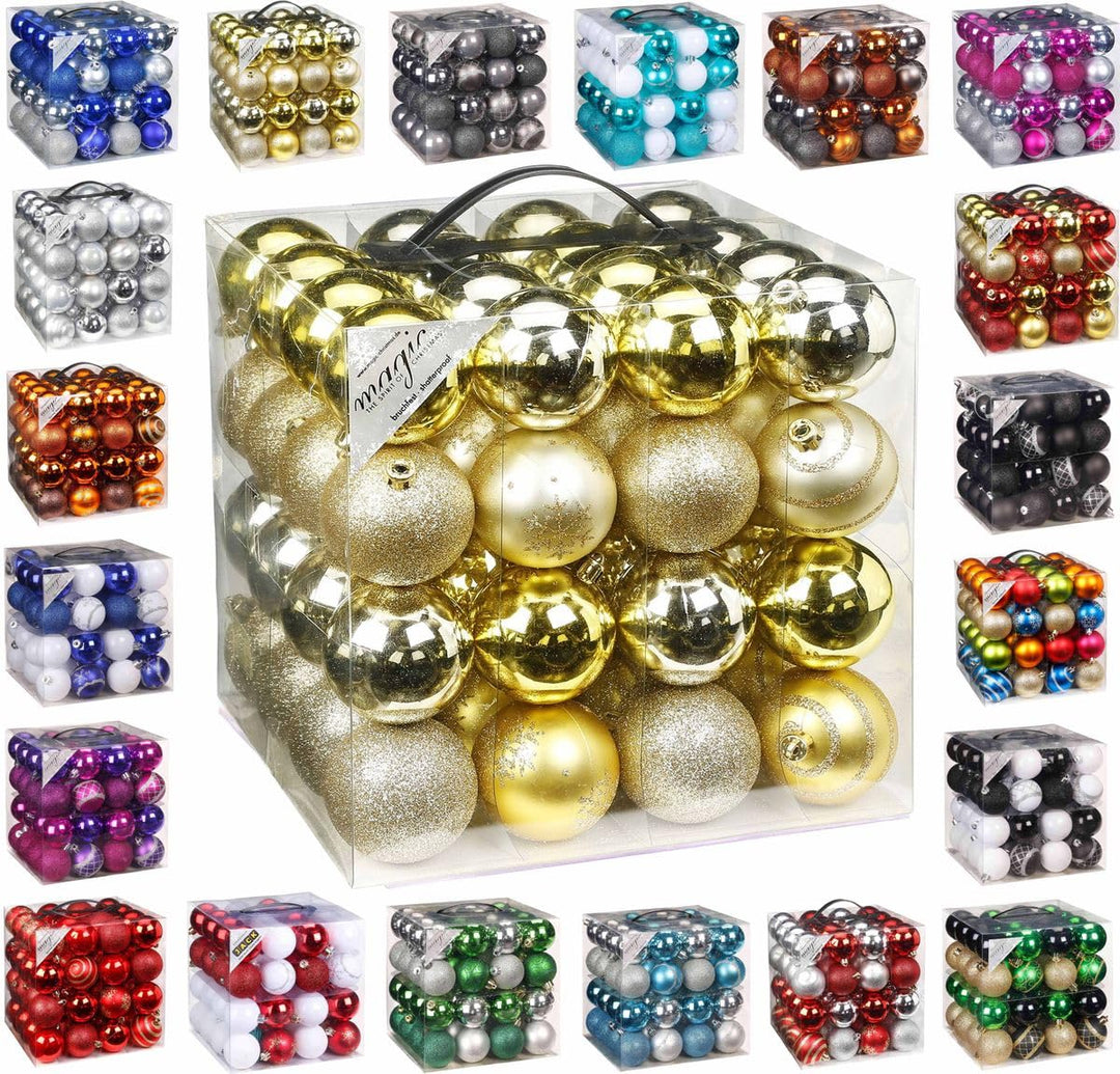 64x Kunststoff Christbaumkugeln 6cm Kugel Box Glanz Glitzer Matt Dekor Inge Glas, Farbe:Gold, Gold