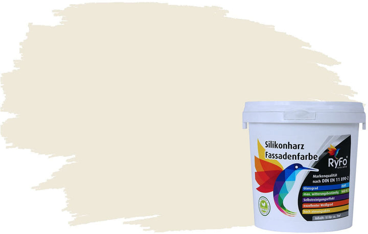 RyFo Colors Silikonharz Fassadenfarbe Lotuseffekt Trend Weisstöne Cremé 1l - bunte Fassadenfarbe, we