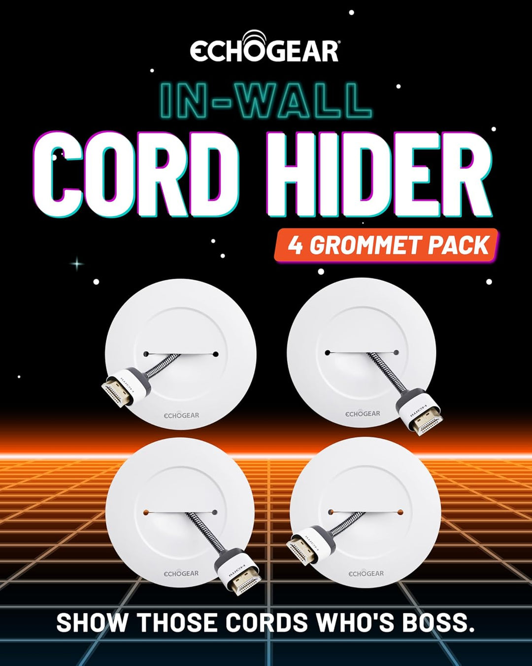 Echogear Kabel-Abdeckung für Wandfernseher - Wand-Kabeltüllen-Kit CMIWG White 2 Pack, White 2 Pack