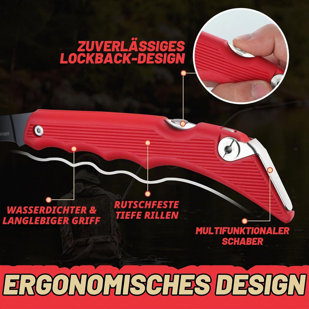 DRAGON RIOT Filetiermesser Fisch Scharf, Angelmesser Klappbar, Edelstahl Fischmesser mit Anti-Rutsch