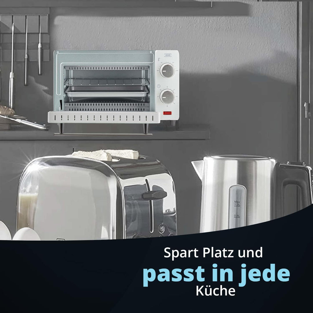 KHG Minibackofen MBO-10W aus Metall in weiss mit Ober-/Unterhitze, 10l Garraum, 650 Watt, inkl. Time