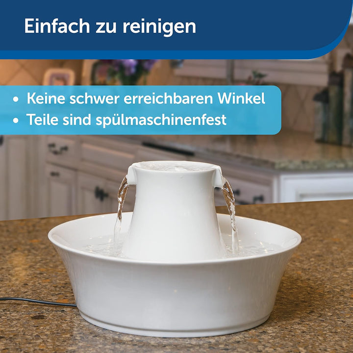 PetSafe Drinkwell Keramik-Trinkbrunnen Avalon, Gefiltertes Trinkwasser für Hunde und Katzen, 2 L Was