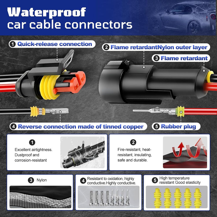 KFZ Stecker Set, 808Pcs KFZ Steckverbinder, wasserdichte Stecker 1/2/3/4/5/5/6 Polig, Superseal Stec
