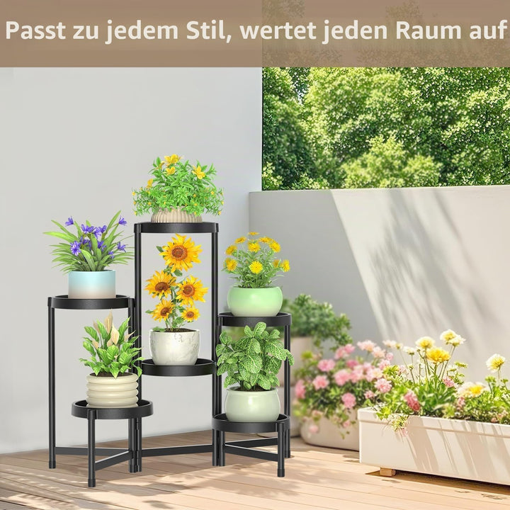 Blumenständer Pflanzenständer Pflanzenregal Outdoor Indoor Schwarz | 6-Stufiger Metall Mehrstöckig P