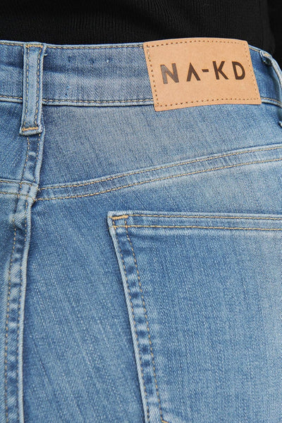 NA-KD Damen Skinny High Waist Open Hem Jeans, Mittelblau, 34 EU