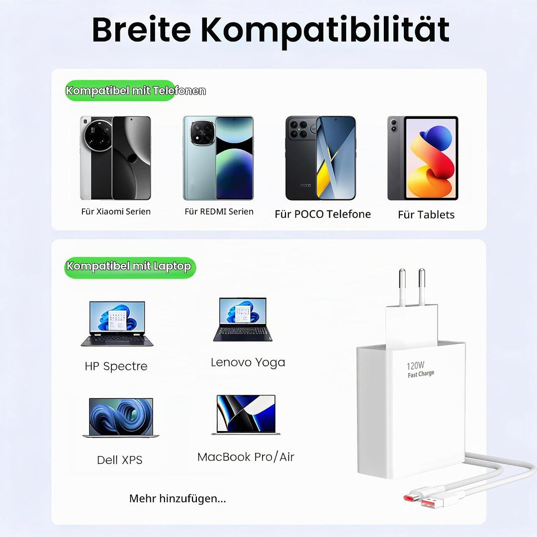 120W Hypercharge Type A Ladegerät für Redmi Note 15 14 13 12 11 Pro+ 5G | POCO Xiaomi Redmi 15T 14T