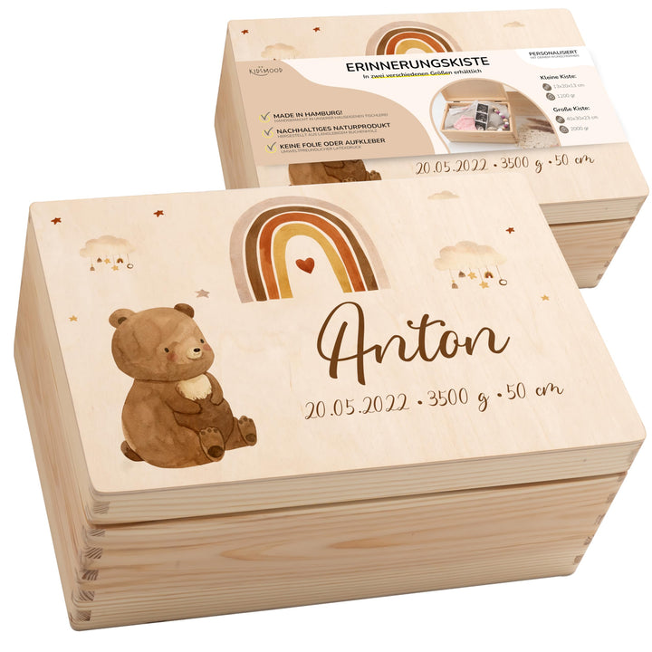 KIDSMOOD - Erinnerungsbox Baby, personalisierte Holzkiste mit Deckel, Ideal zur Aufbewahrung von Eri