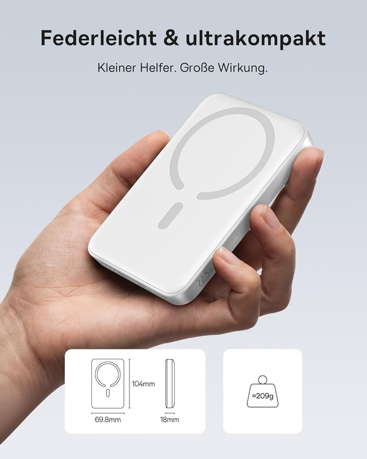Baseus Enerfill FM11 MagSafe Powerbank 10000mAh 22.5W Magnetische Power Bank USB C, Kabellose Extern