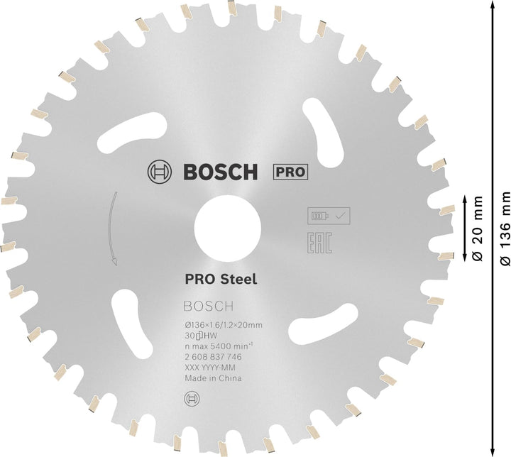 Bosch Professional 1x Kreissägeblatt Standard for Steel (Stahl, Sägeblatt Ø 136 x 20 x 1,6 mm, 30 Zä
