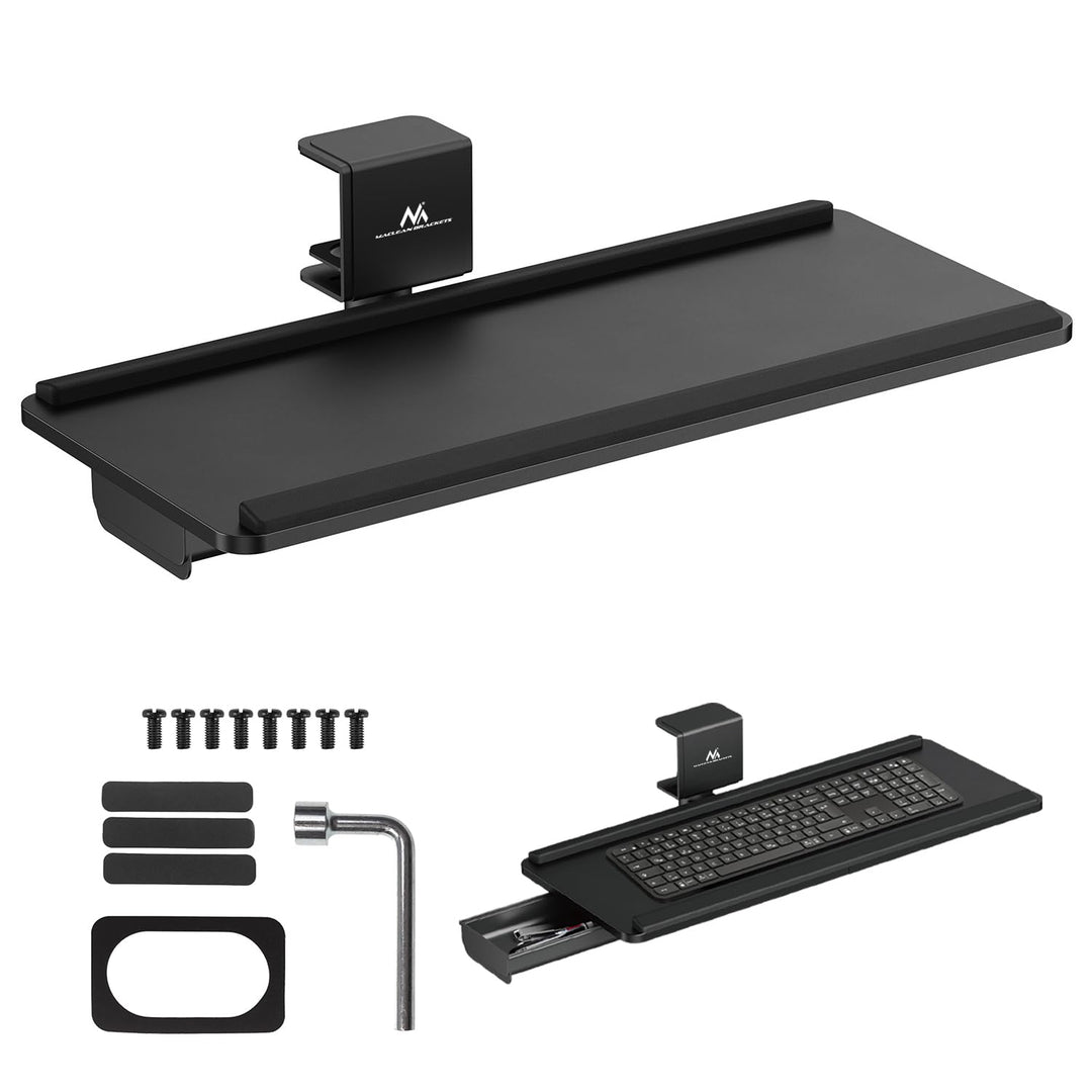 Maclean MC‑108 B Tastaturhalter unter Schreibtisch | Einstellbare Neigung und Kurbel + Handgelenkauf