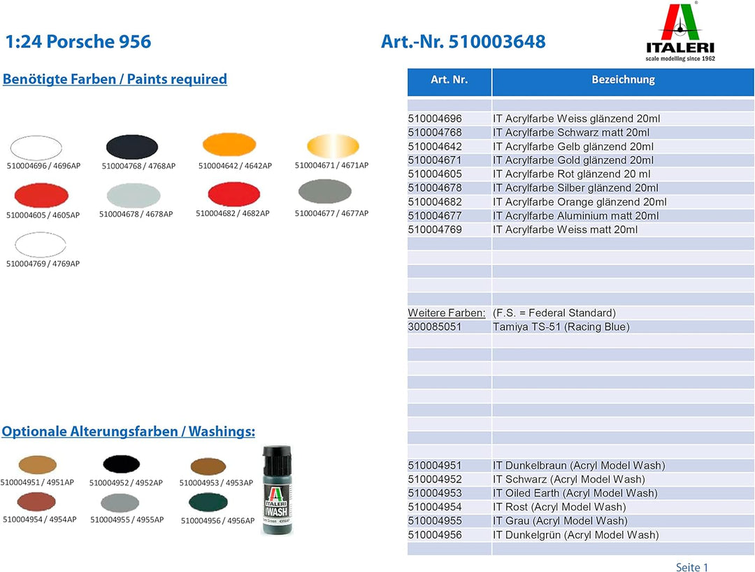 ITALERI 3648S - 1:24 Porsche 956, Modellbau, Bausatz, Standmodellbau, Basteln, Hobby, Kleben, Plasti