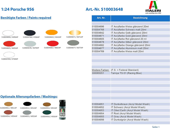 ITALERI 3648S - 1:24 Porsche 956, Modellbau, Bausatz, Standmodellbau, Basteln, Hobby, Kleben, Plasti