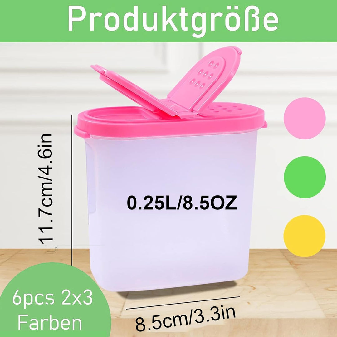 6 Stück Vorratsdosen Set, 250ml Gewürzboxen Aufbewahrung, Schüttdosen Transparent mit Deckel, Kunsts