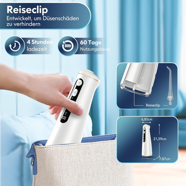 Munddusche Kabellos, Water Flosser for Teeth Mit 4 Modi & 8 Stufen 7 Düsen 300ML Tank Munddusche für