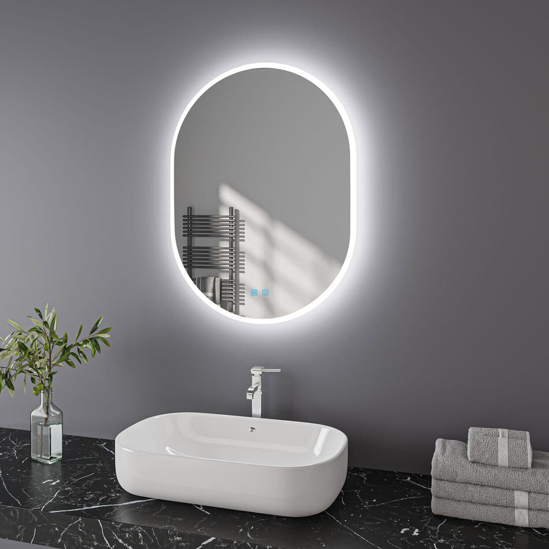 Ovaler Badspiegel mit Beleuchtung 50x70 cm LED Spiegel Bad mit Touch-Schalter Beschlagfrei Badezimme