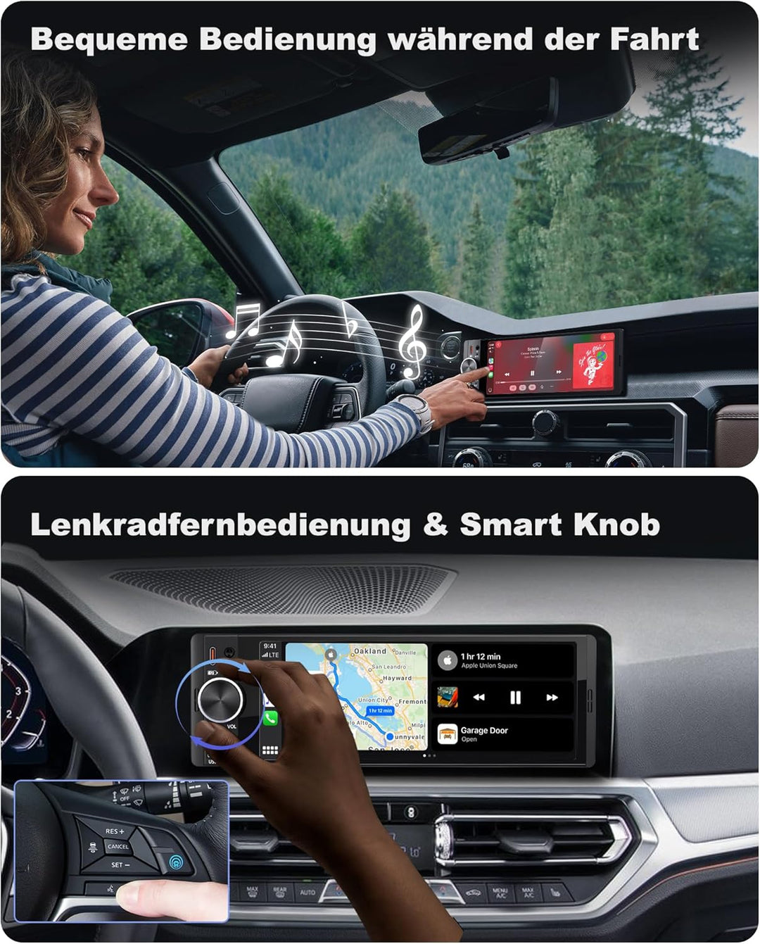6,36 Zoll 1 DIN Autoradio mit Drahtlosem CarPlay & Android Auto, DAB+, Type-C Schnellladung (QC3.0/P