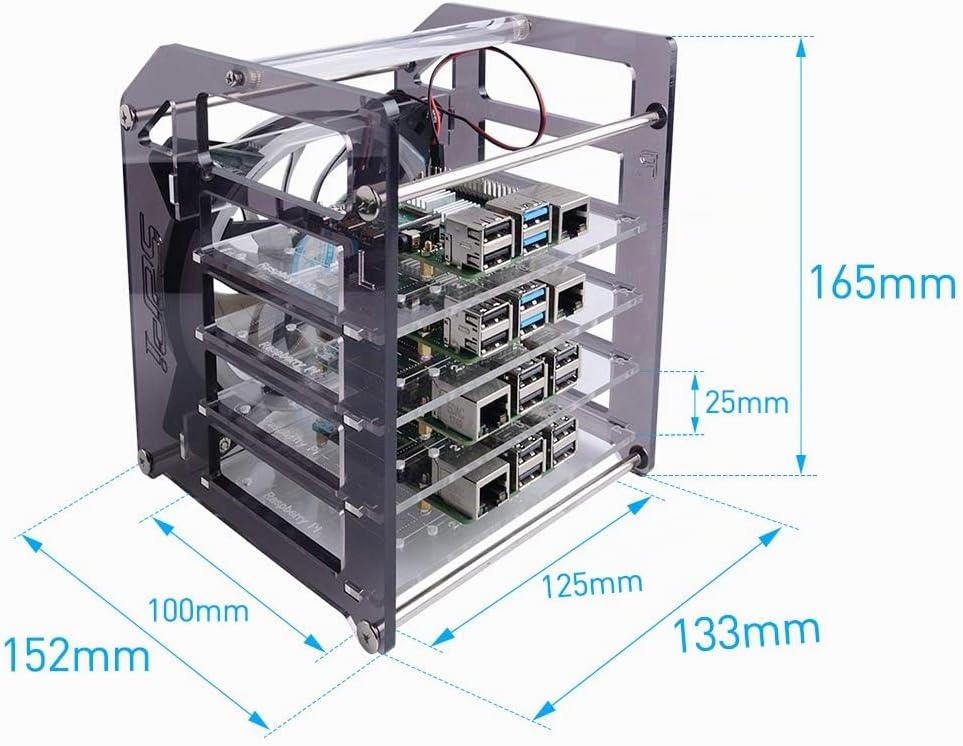 GeeekPi Raspberry Pi Cluster Gehäuse, Raspberry Pi Rack Gehäuse Stapelbares Gehäuse mit Lüfter 120 m