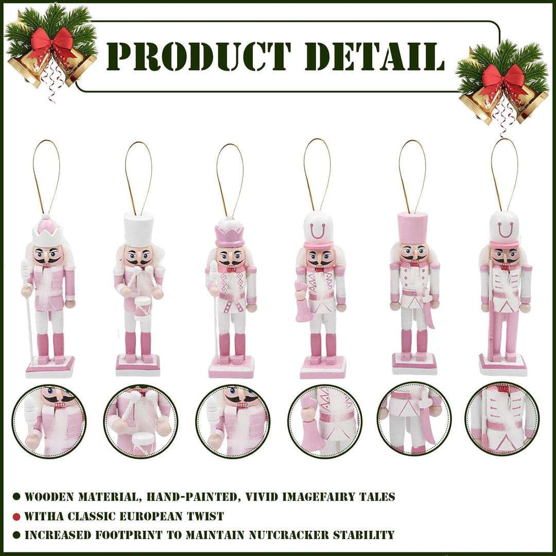 6 Stück 12cm Rosa Weihnachten Nussknacker Figur Klein,Holz Nussknacker Soldat Traditionelle Weihnach