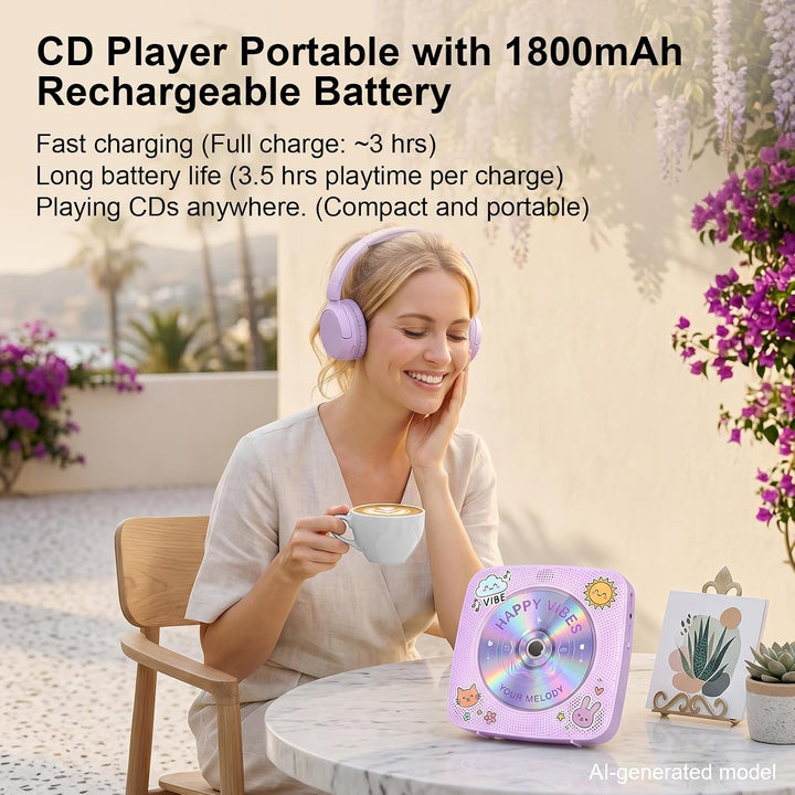 Gueray Tragbarer CD Player Tragbar : Radio CD Players Kinder CD-Player Discman mit 1800mAh Akku Laut
