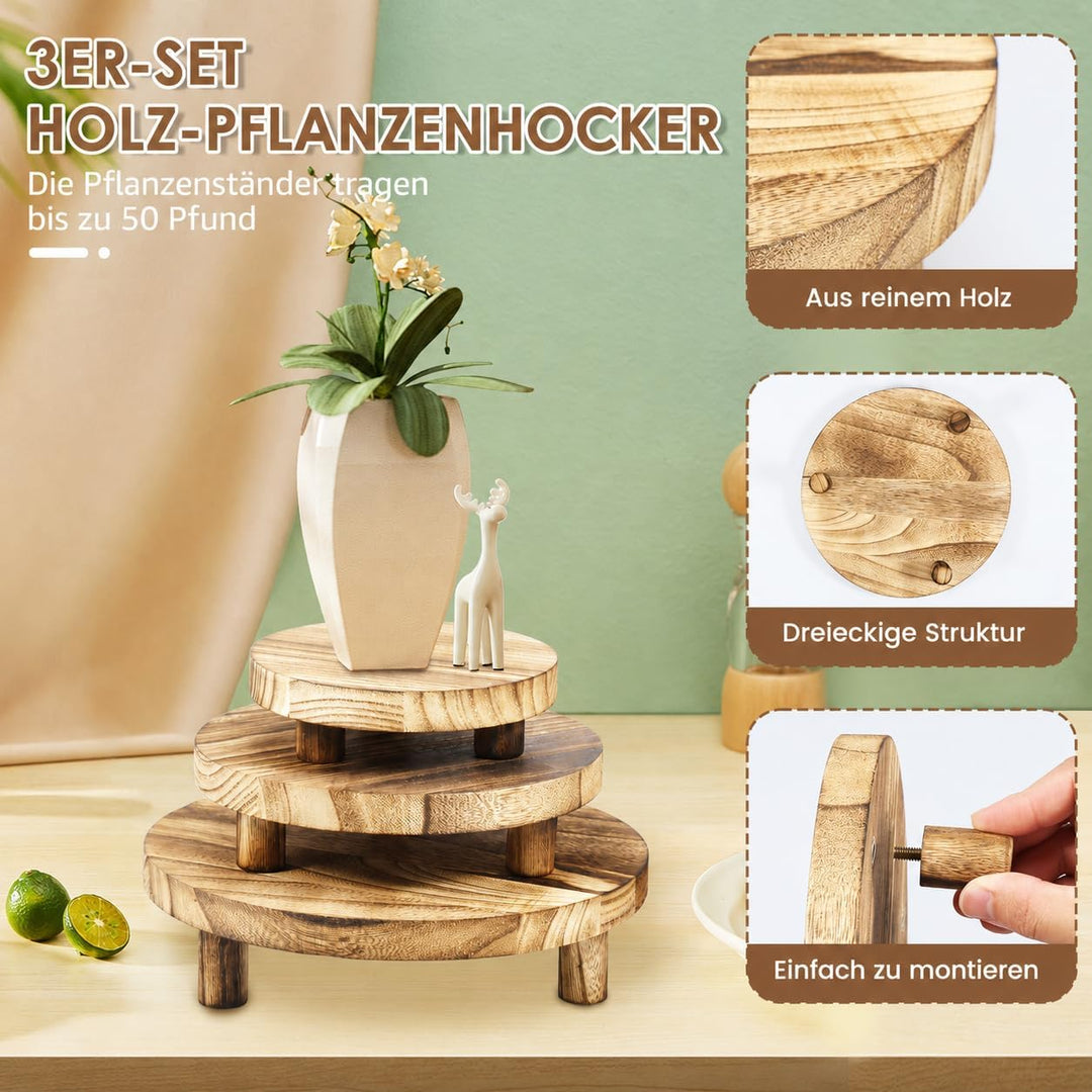 3 Set Blumenhocker Holz Pflanzenhocker Stapelbar Abnehmbar Stabile Unterstützung Pflanzhocker Blumen