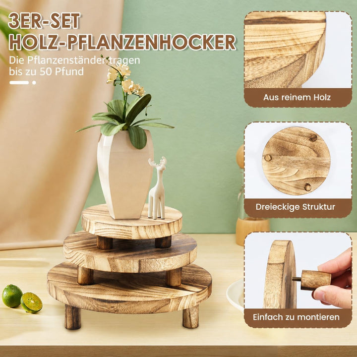 3 Set Blumenhocker Holz Pflanzenhocker Stapelbar Abnehmbar Stabile Unterstützung Pflanzhocker Blumen