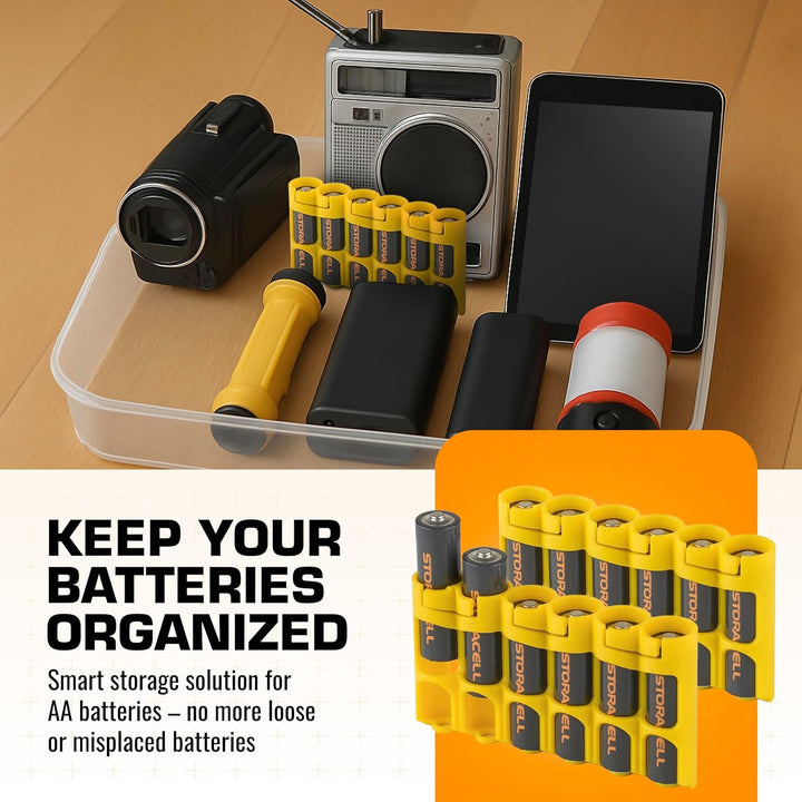 Storacell AA-Batterie-Aufbewahrungsbehälter (2er-Pack), gelb, hält 6 AA-Batterien (Nicht im Lieferum