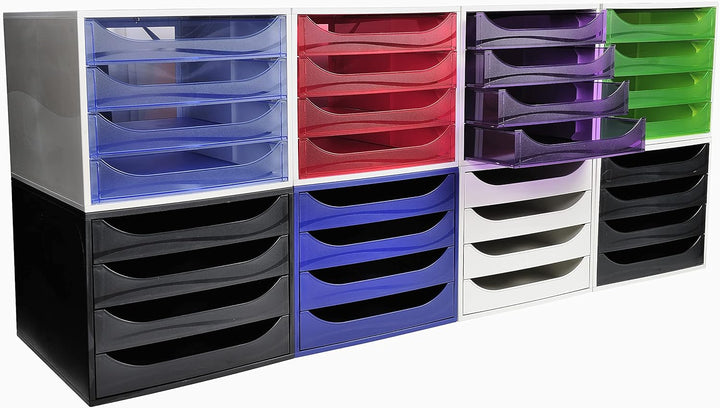 Exacompta 228014D Ablagebox Ecoblack mit 4 Schubladen für DIN A4+ Dokumente. Ecobox mit hoher Kapazi