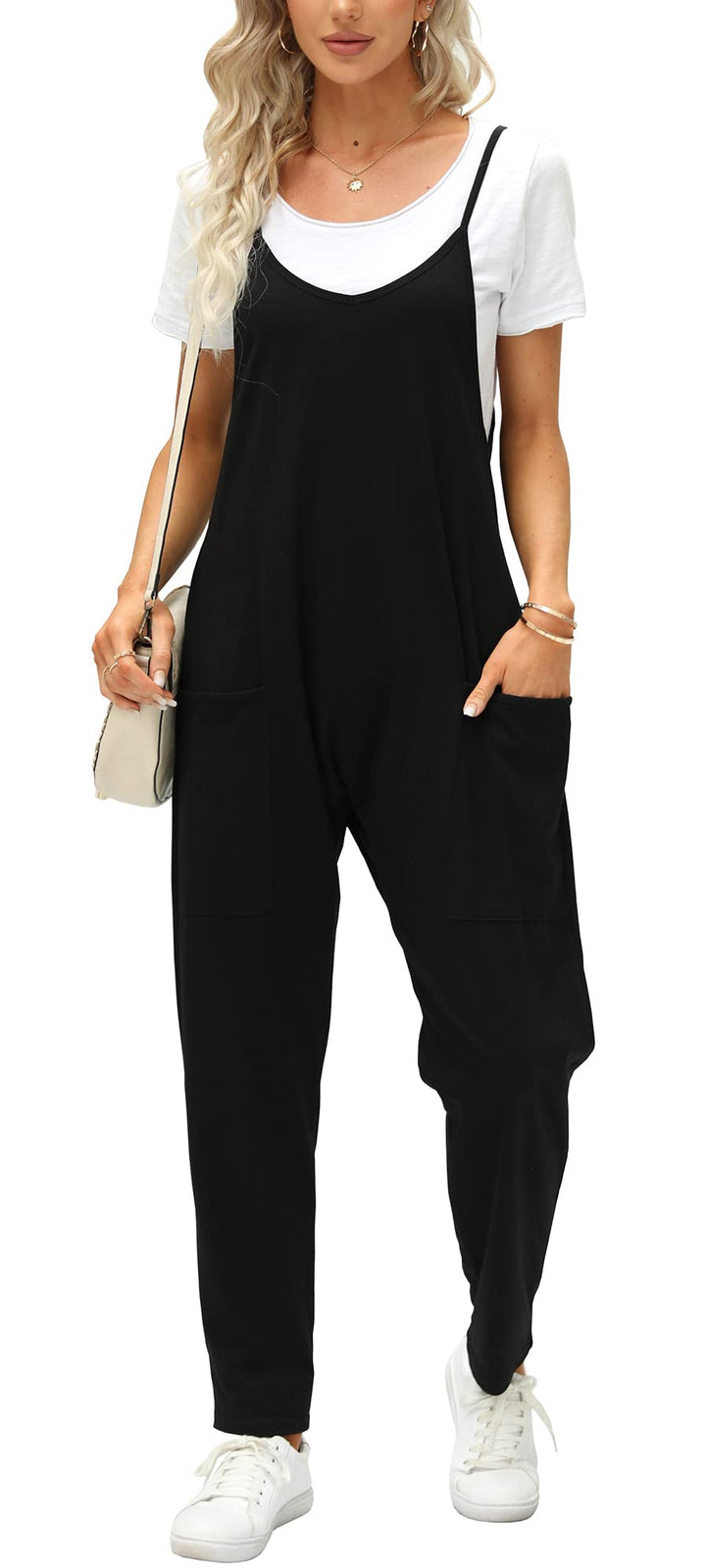 Ebifin Latzhose Damen Arbeitshose Sommer Lose Overall Jumpsuit Ärmelloser Latzhosen mit Grosse Tasch