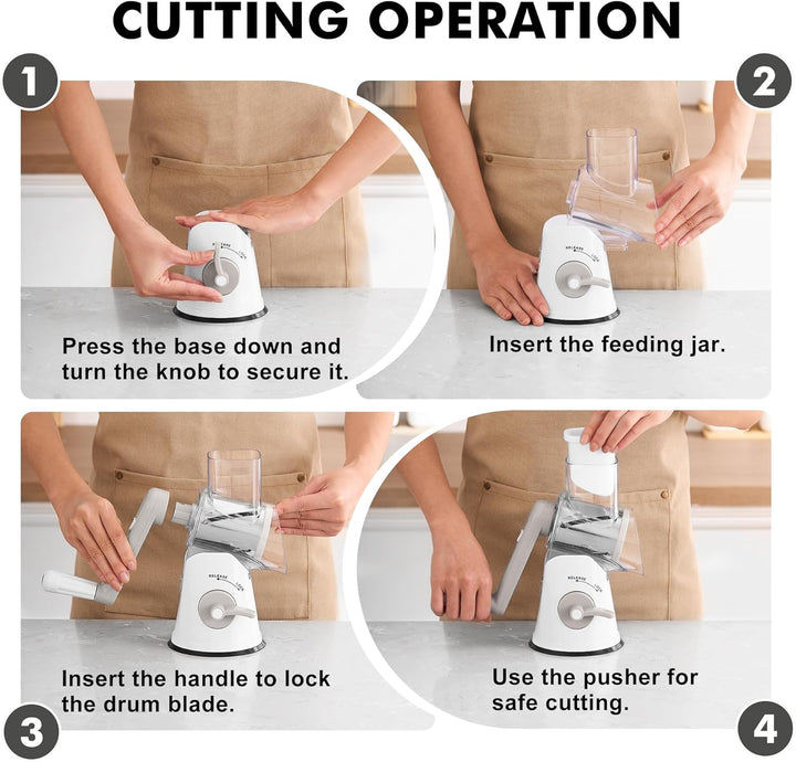 GDL Käsereibe, mit 6 Trommelblättern Gemüsehobel, Starker Saugfuss Gemüseschneider, Sicher und Stabi
