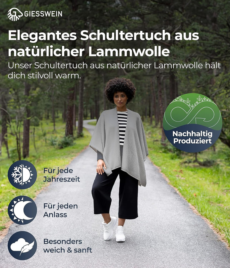 GIESSWEIN Merino Lambswool Cape - Eleganter Feinstrick Überwurf aus Lammwolle, Merinowolle Cape für