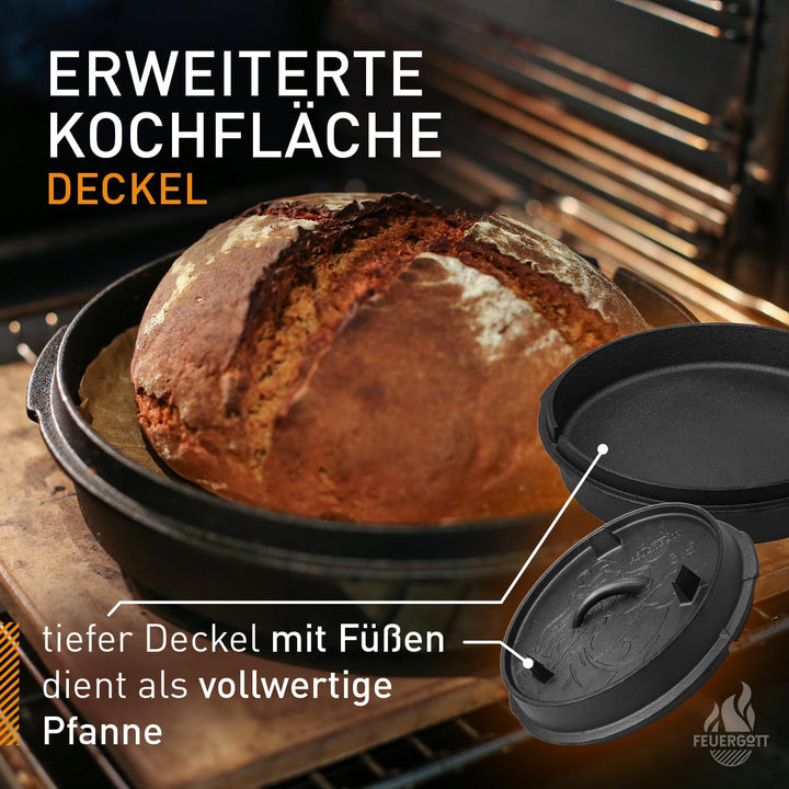 Dutch Oven 6,5L ohne Füsse – Grosser Gusseisen Topf für Herd, Induktion, Backofen, Braten, Brot, Gri