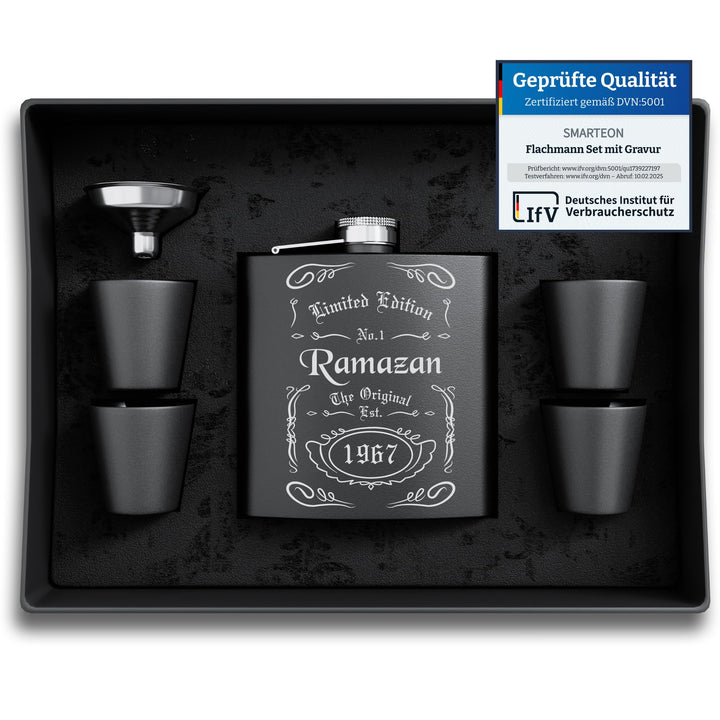 Personalisierter Flachmann Set Mit Gravur - Geschenkidee für Hochzeit und Männer - Edelstahl Flachma