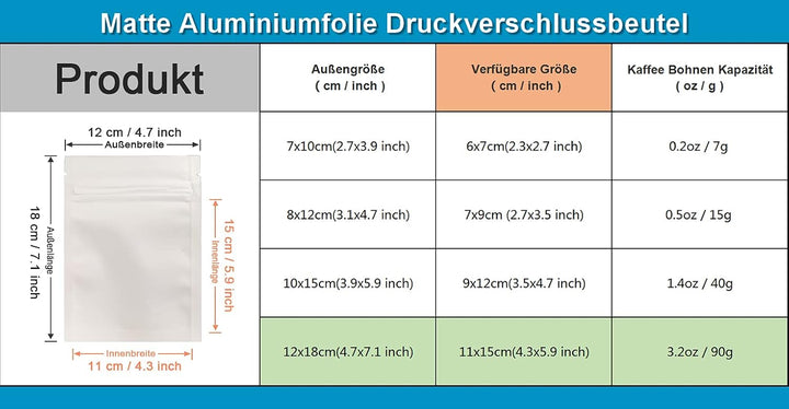 WACCOMT Pack 100 Stücke Matte Aluminiumfolie Verpackung Tasche Reissverschluss Selbstdicht Flachbeut