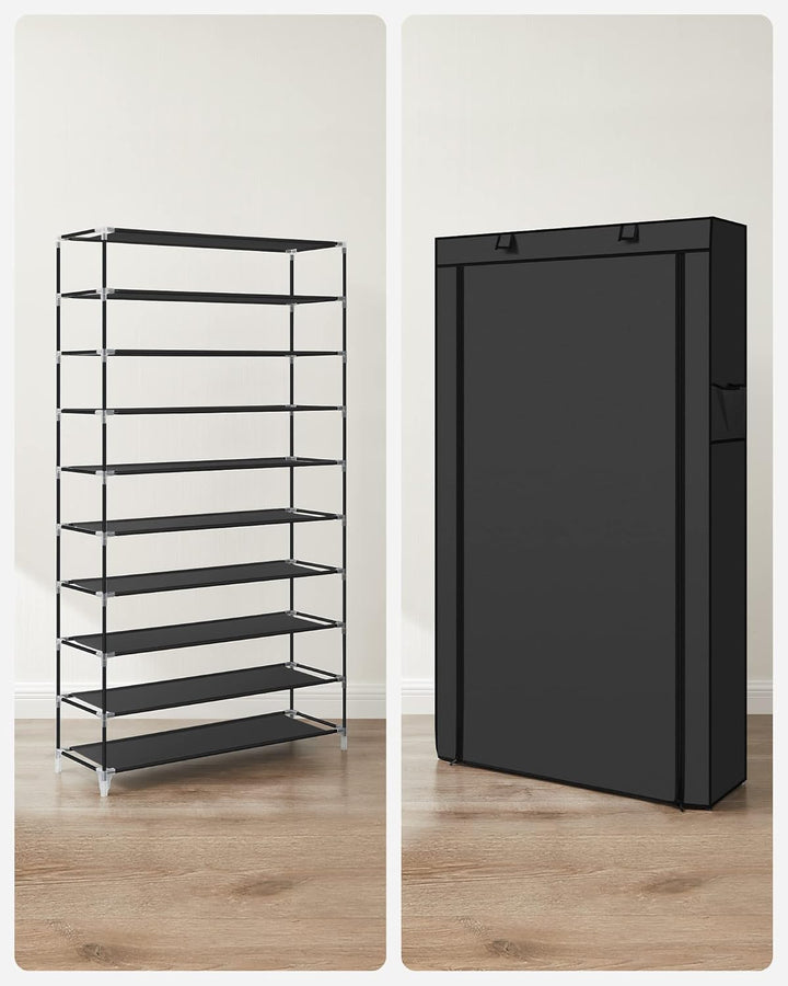 SONGMICS Schuhregal mit 10 Ebenen, 28 x 88 x 160 cm, Schuhschrank, Schuhaufbewahrung, mit staubdicht