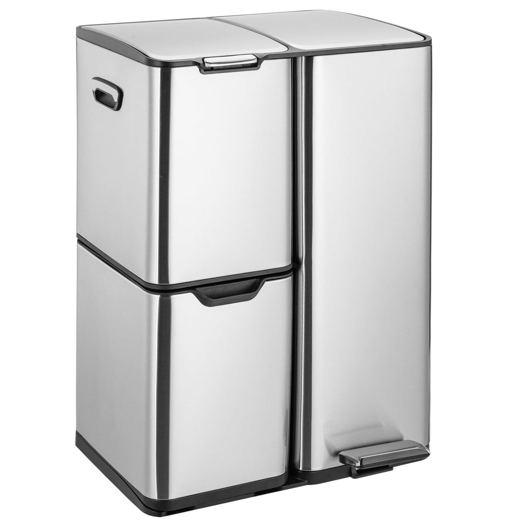 LIFERUN Mülleimer 3 Fächer, 60L Mülltrennsystem (30 + 17 + 13 L) mit Softclose Deckel, Abfalleimer K