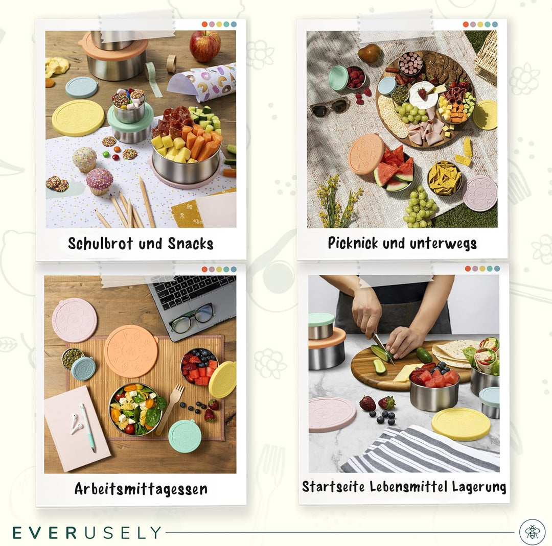 Everusely - Edelstahlbehälter mit Deckel - 5er-Set, Bright Collection - Auslaufsichere Edelstahl-Leb