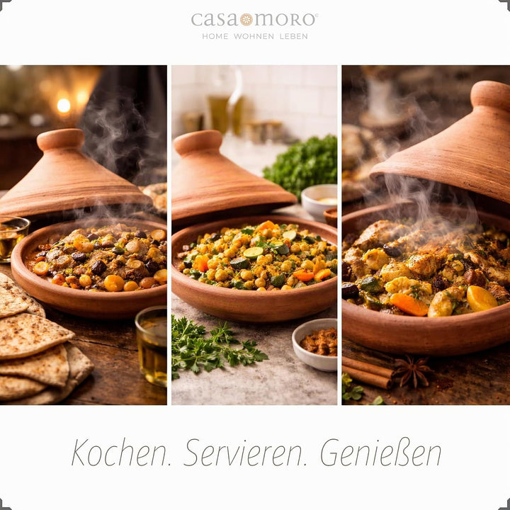 Tajine Schmortopf aus Ton – Marokkanisch Kochen für 1-2 Personen – Ø 25 cm Tagine unglasierter Garto