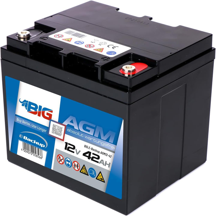 BIG E-Backup AGM Notstrombatterie 12V 42Ah für EPS- und USV-Systeme, Speicher- & Kommunikationssyste