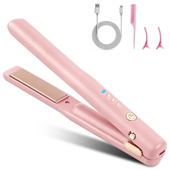 2 In 1 Mini Glätteisen Kabellos und Lockenstab, Hair Straightener, 4 Temperaturen, Wiederaufladbare
