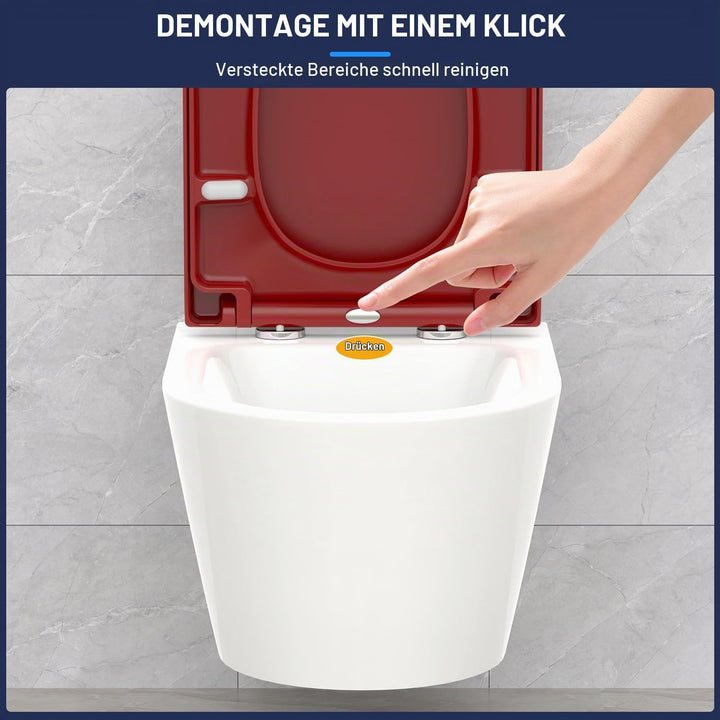 YEAUPE PRO Toilettendeckel mit Absenkautomatik D-Form [KURZ],WC Sitz mit Puller Lid,Toilettensitz mi