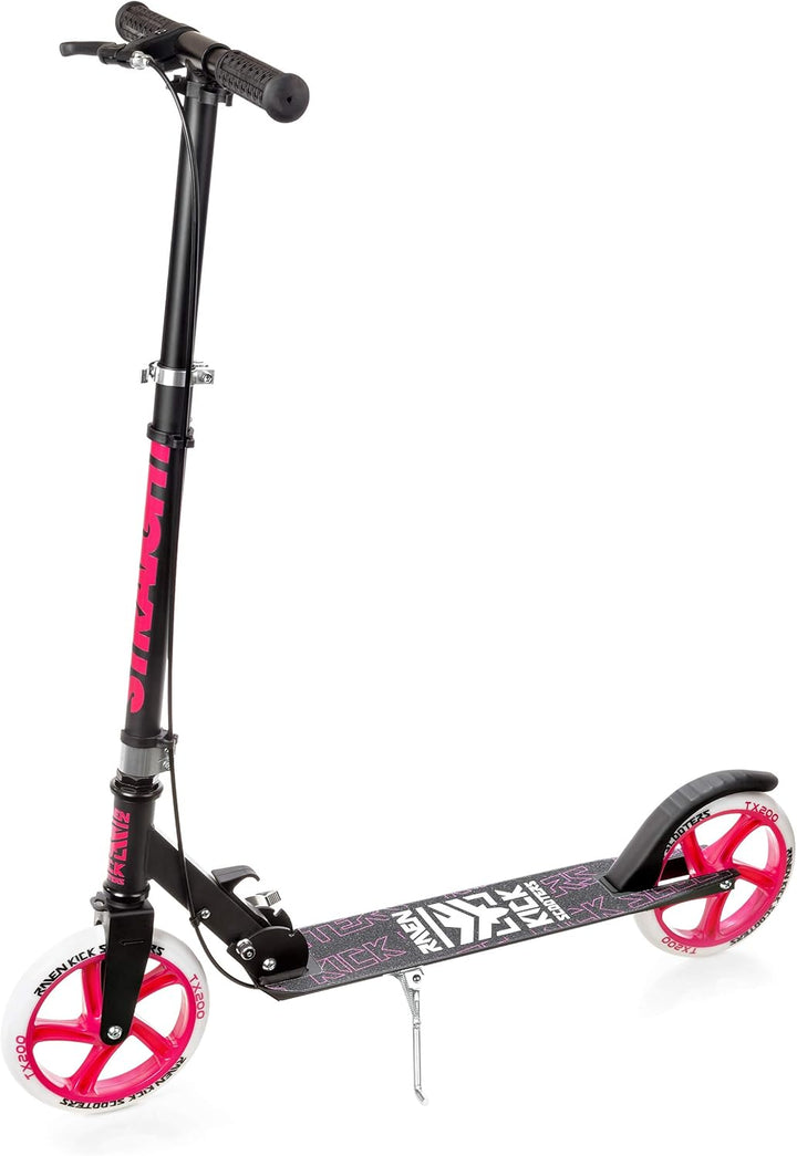 Raven Scooter, Roller, Tretroller, Kinderroller, 200mm mit Handbremse Straight Black/Pink, Straight