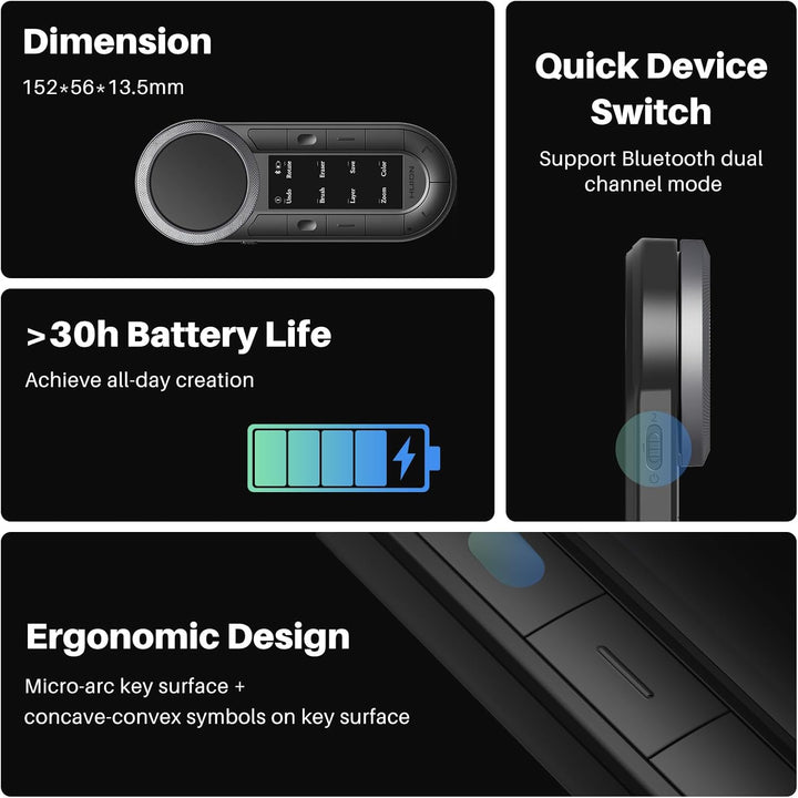 HUION Keydial Mini K40 Express Keys Remote Keyboard - Bluetooth 5.0, 10 anpassbare Tasten, Dual Dial