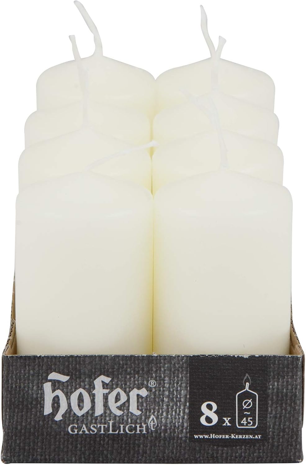 Hofer Stumpenkerzen Säulenkerzen - 16 Stück Set - Durchmesser 4,5 cm, Höhe 9 cm - Lange Brenndauer c
