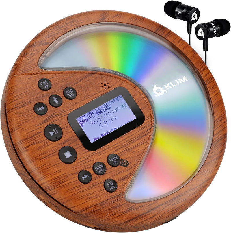 KLIM Discover Wood + Tragbarer CD-Player Walkman mit langlebigem Akku + Mit Kopfhörern + Radio FM +