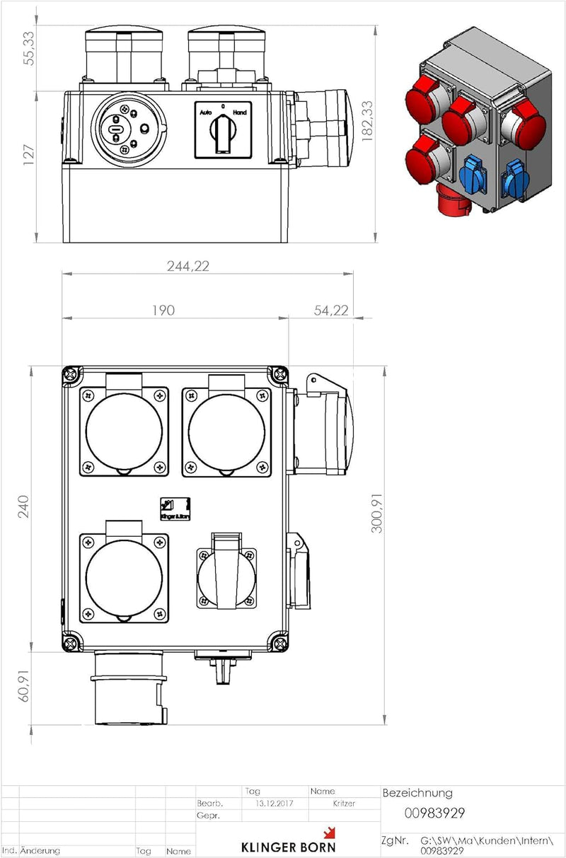 Einschaltautomatik 3Ph-400V / 230V mit Wahlschalter Hand-0-Auto für