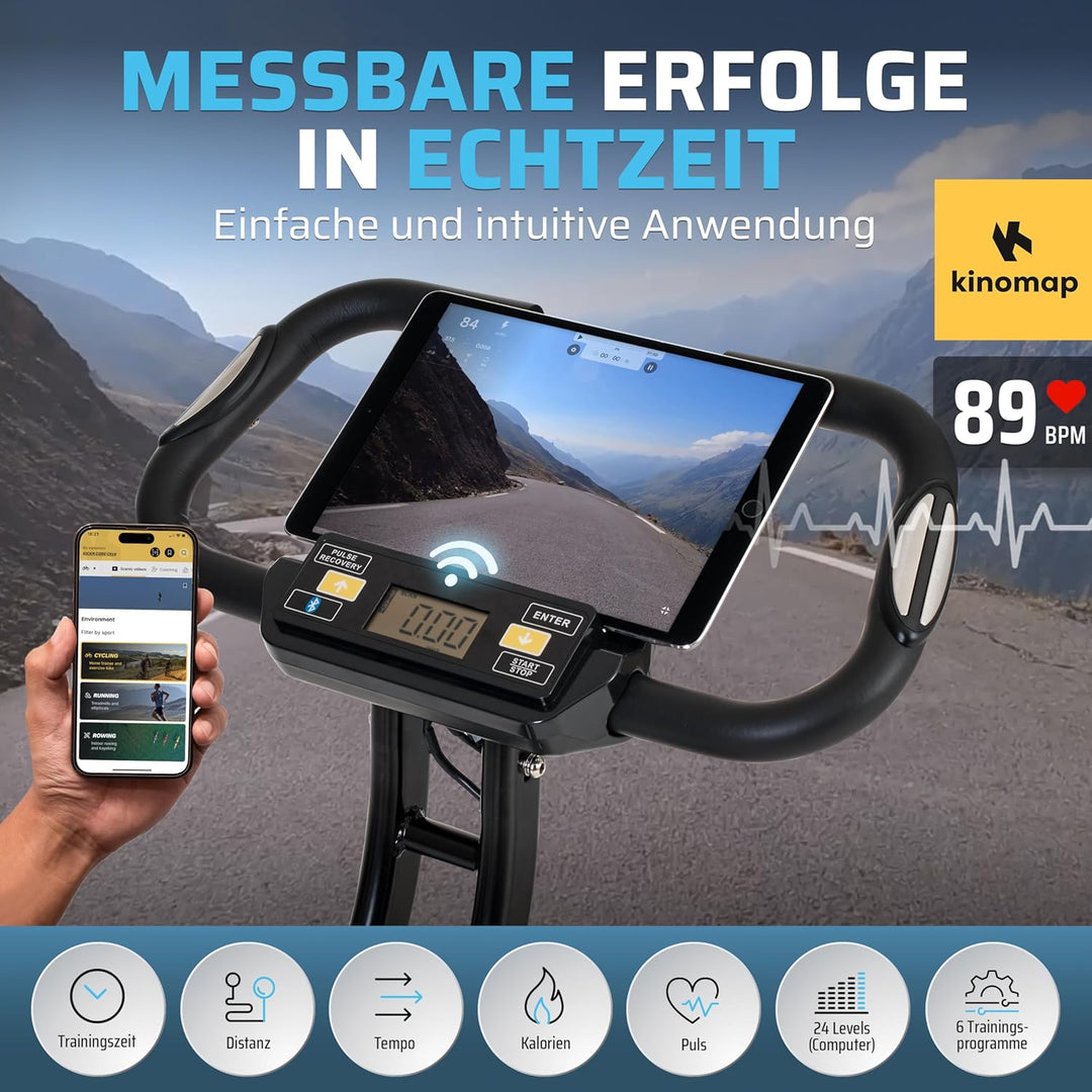 SportPlus Heimtrainer klappbar für zuhause, optional mit App Steuerung, Rückenlehne,Pulsmessung, man