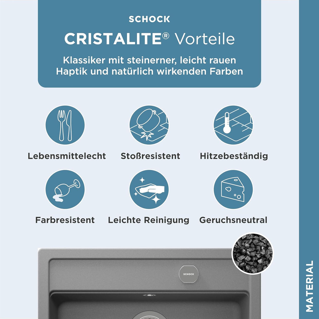 SCHOCK Küchenspüle 57 x 51 cm Nemo N-100 Croma - CRISTALITE hellgraue Granitspüle ab 60 cm Unterschr