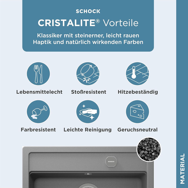 SCHOCK Küchenspüle 57 x 51 cm Nemo N-100 Croma - CRISTALITE hellgraue Granitspüle ab 60 cm Unterschr