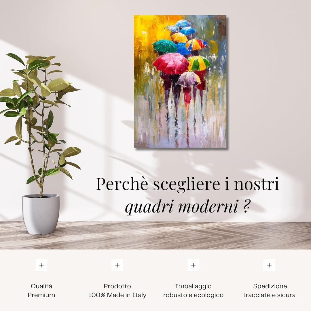 canvashop Abstraktes Bild bunte Regenschirme 60 x 30 cm Druck auf Leinwand Vertikale Bilder Moderne